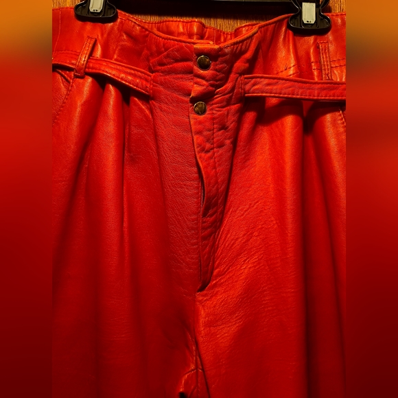 GORGEOUS Garl Creazioni Vera Pelle red genuine leather VINTAGE pants sz42/M - Picture 5 of 12